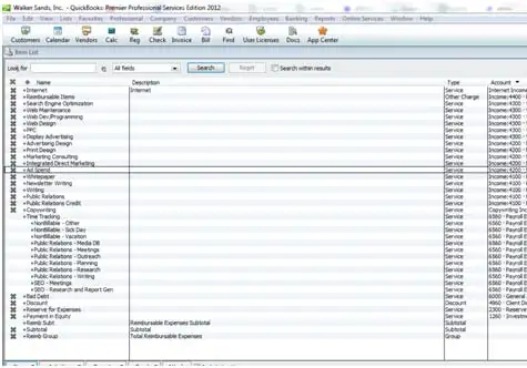 Quickbooks Service Items