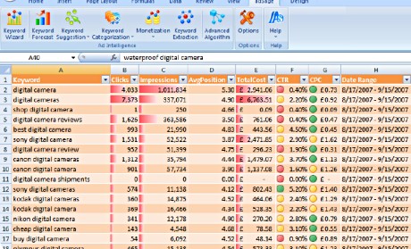 Output from Microsoft Keyword Research Tool